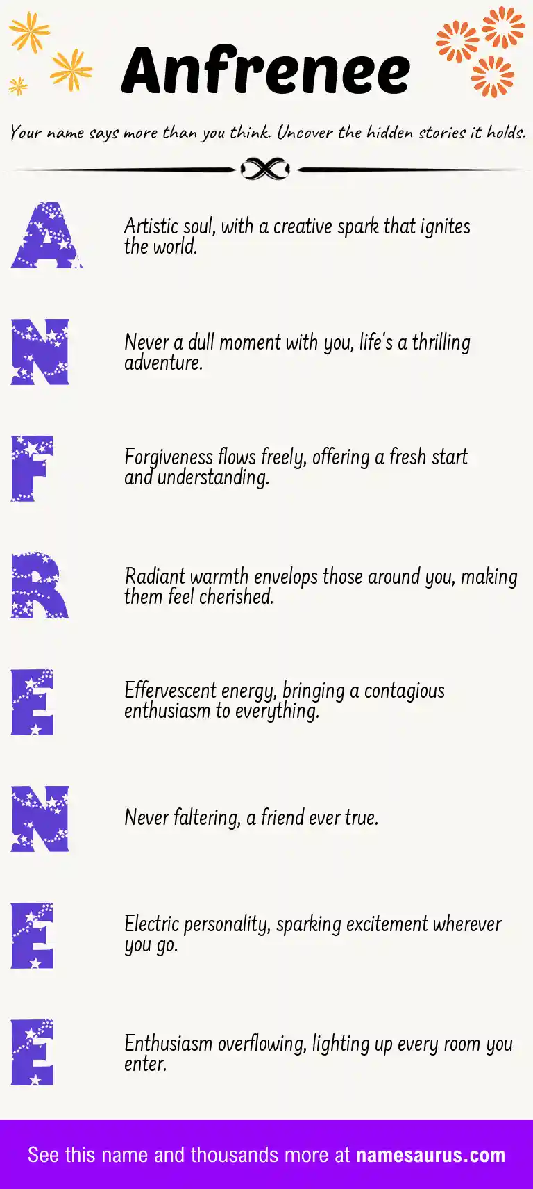 Acrostic poem about Anfrenee.