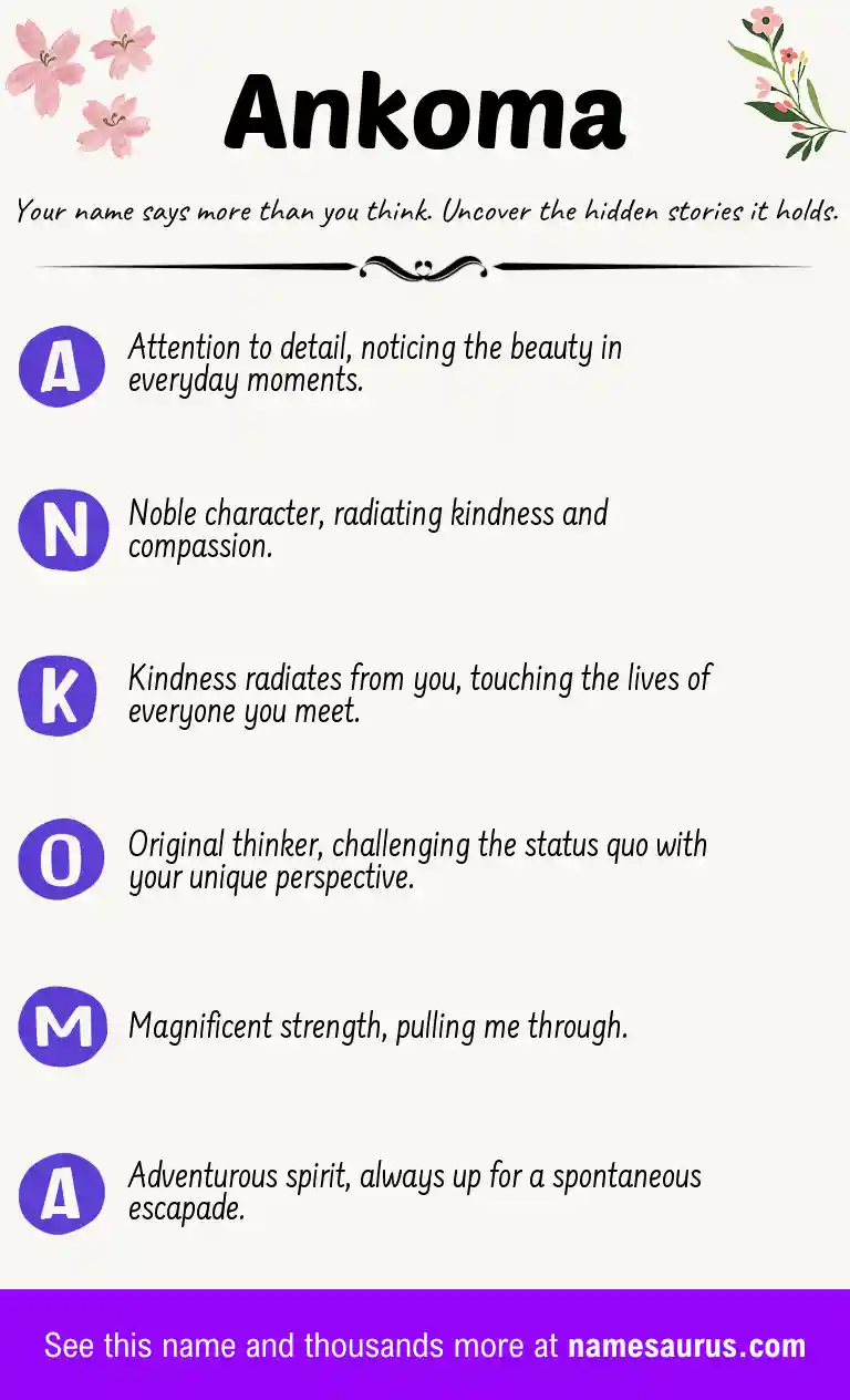 Acrostic poem about Ankoma.