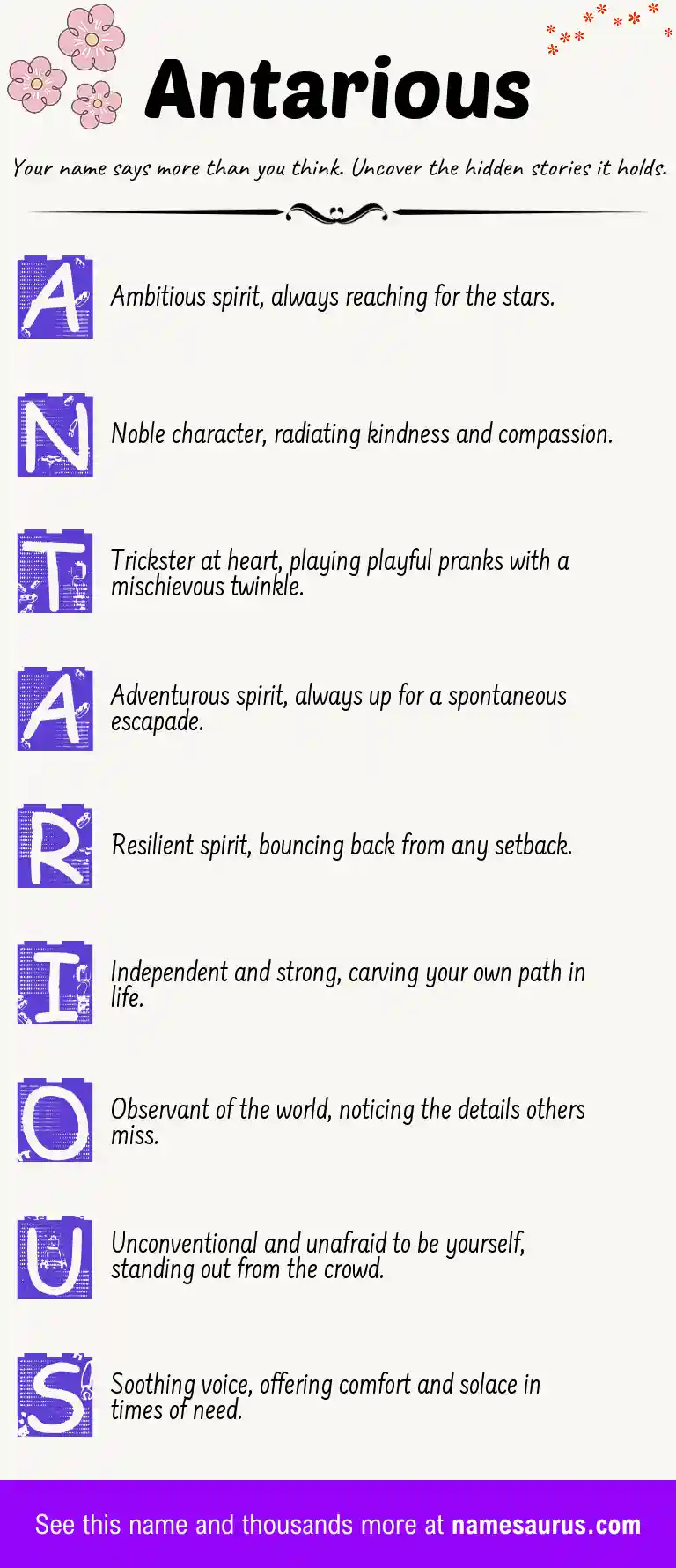 Acrostic poem about Antarious.