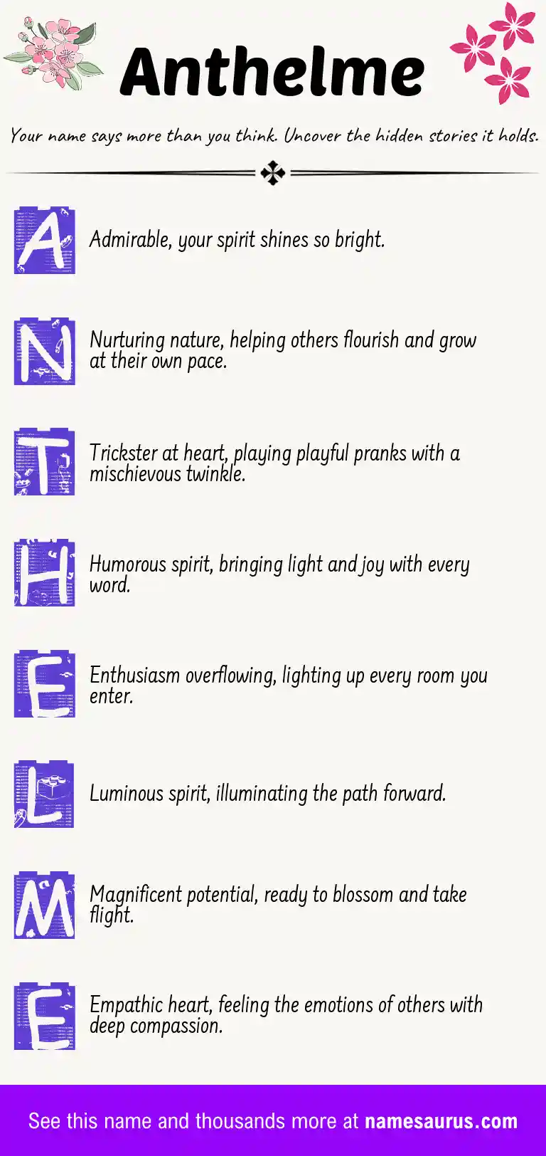 Acrostic poem about Anthelme.