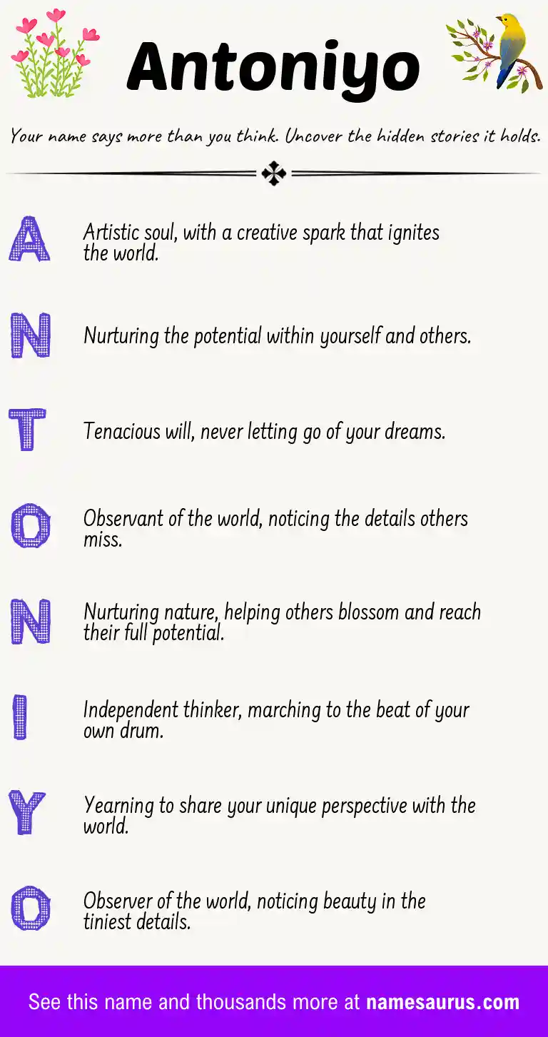 Acrostic poem about Antoniyo.