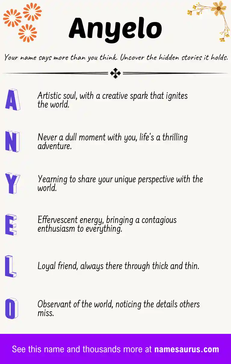 Acrostic poem about Anyelo.