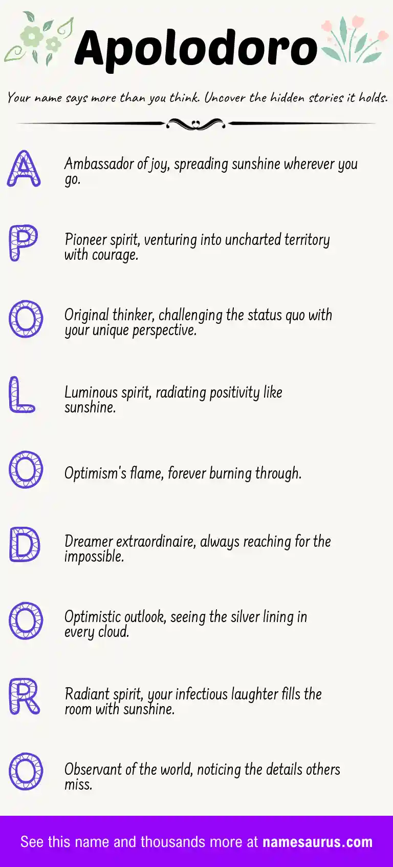 Acrostic poem about Apolodoro.