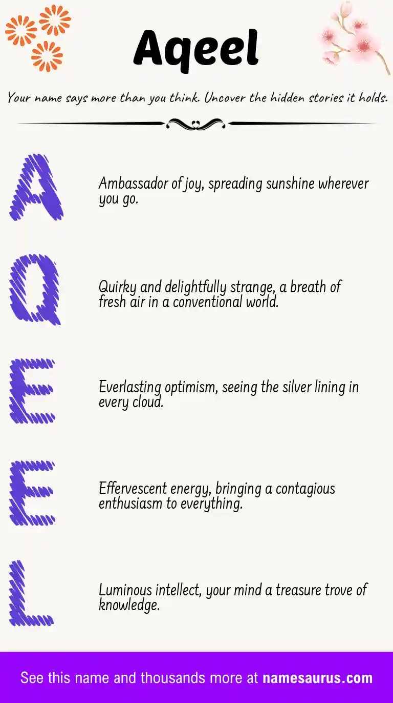 Acrostic poem about Aqeel.