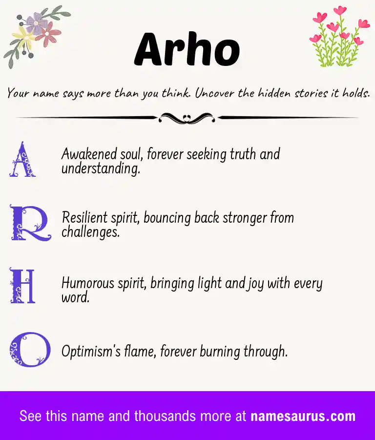 Acrostic poem about Arho.