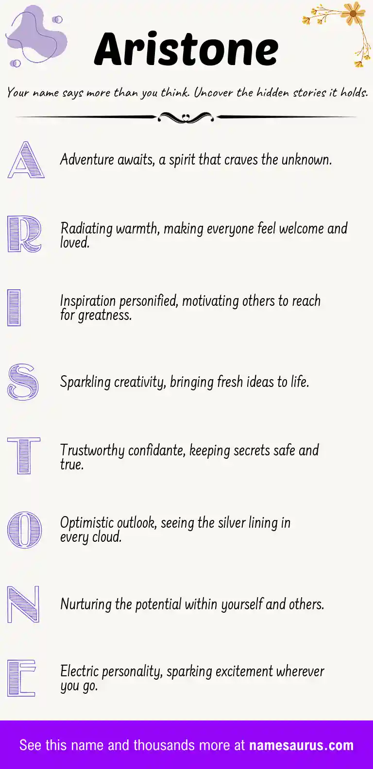 Acrostic poem about Aristone.