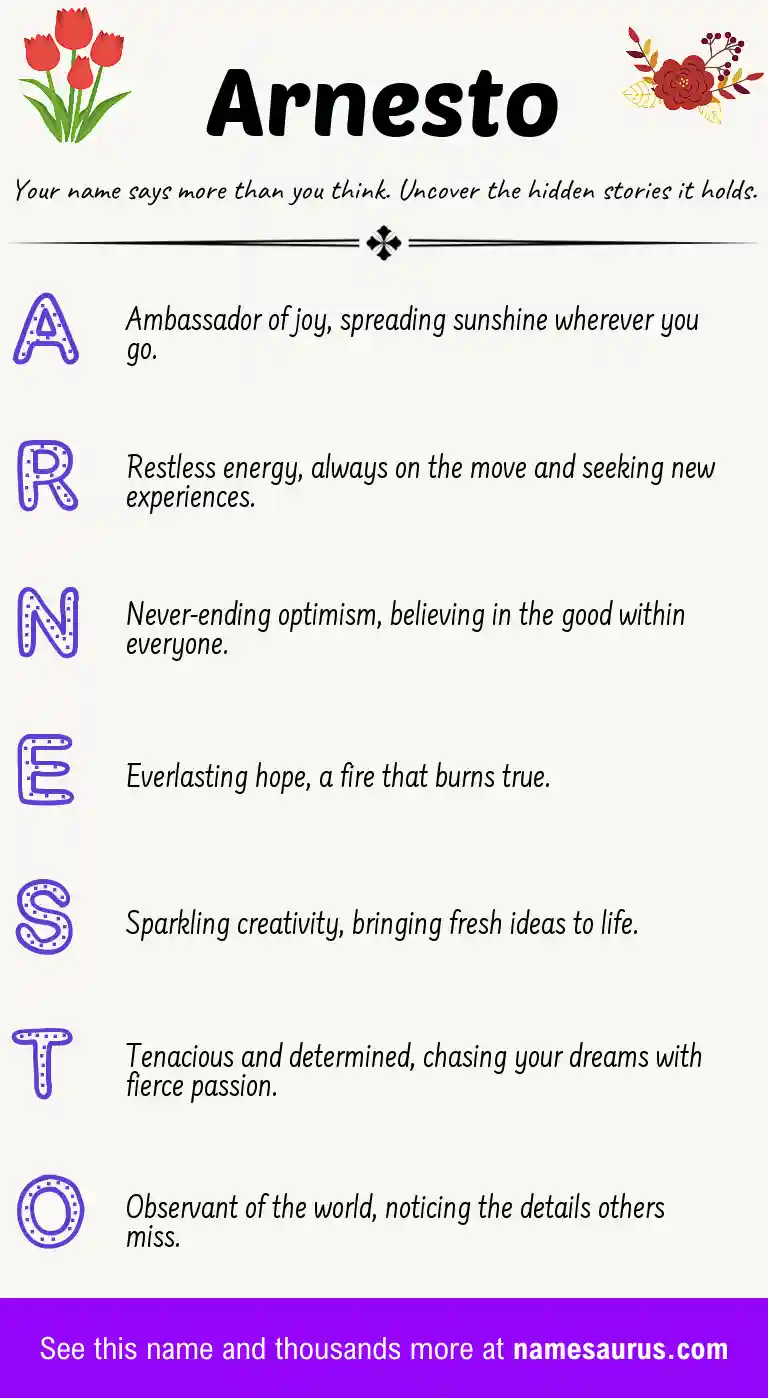 Acrostic poem about Arnesto.