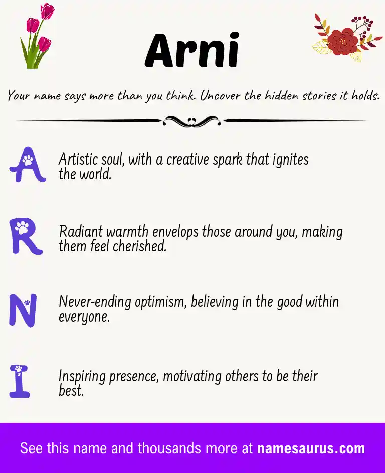Acrostic poem about Arni.