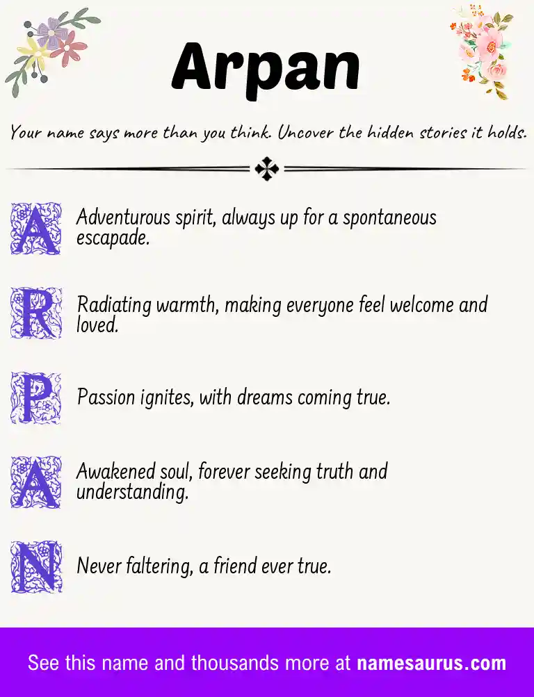 Acrostic poem about Arpan.