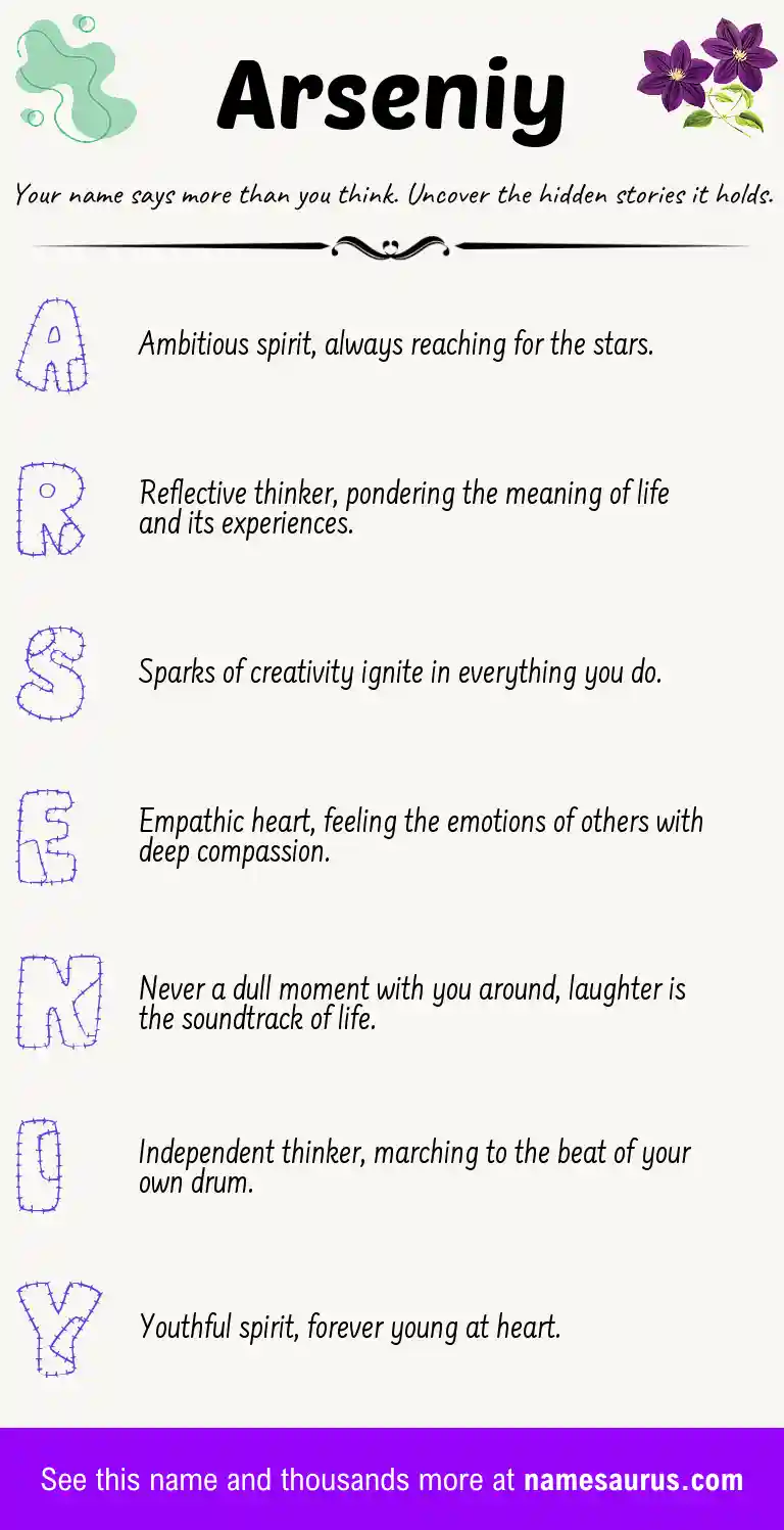 Acrostic poem about Arseniy.