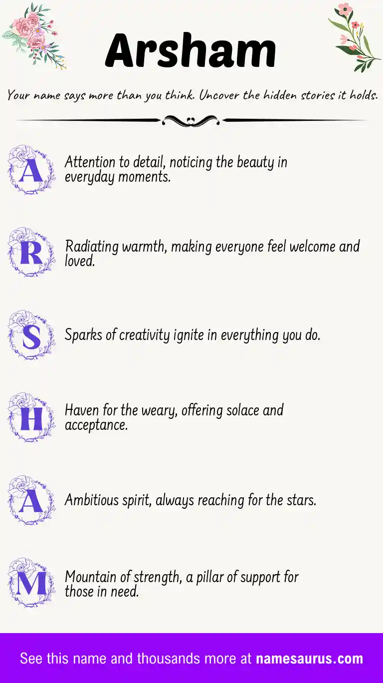 Acrostic poem about Arsham.