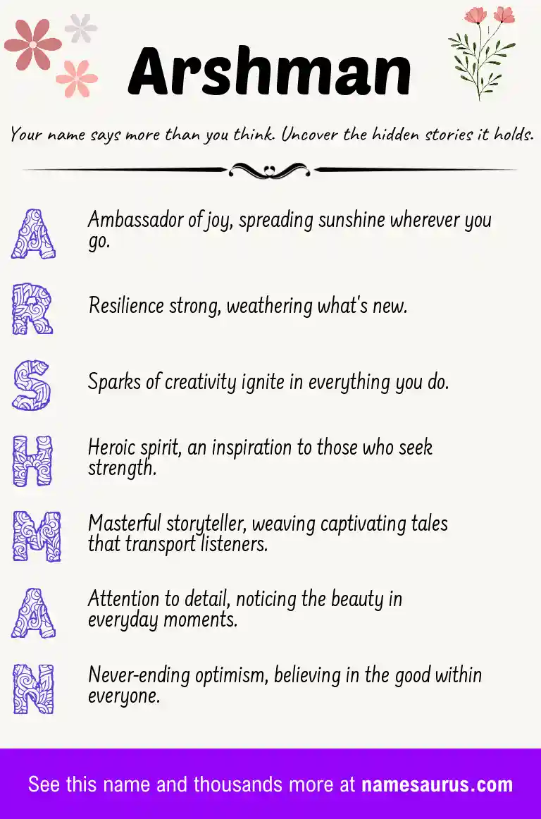 Acrostic poem about Arshman.