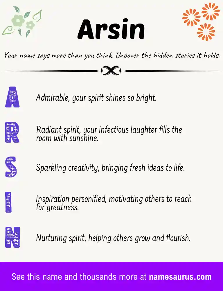 Acrostic poem about Arsin.