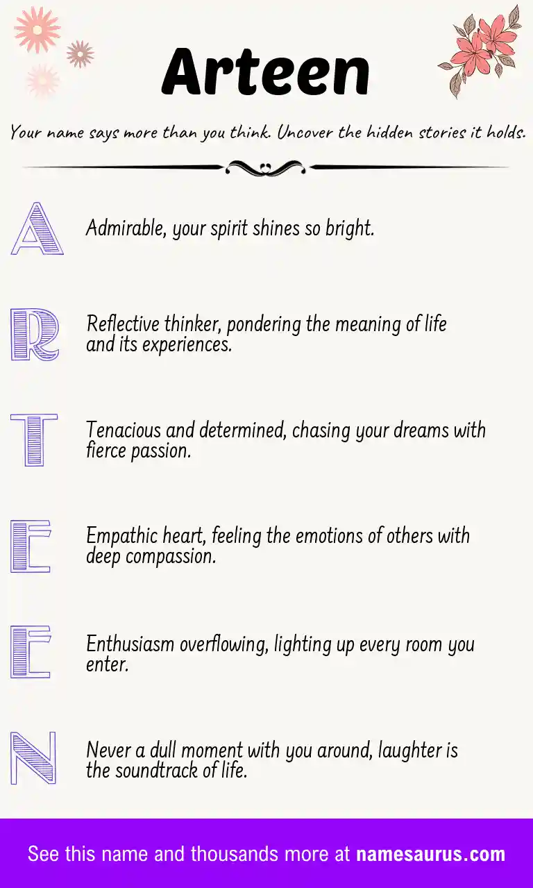 Acrostic poem about Arteen.