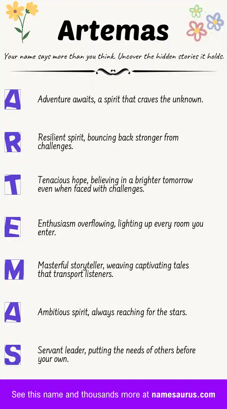 Acrostic poem about Artemas.