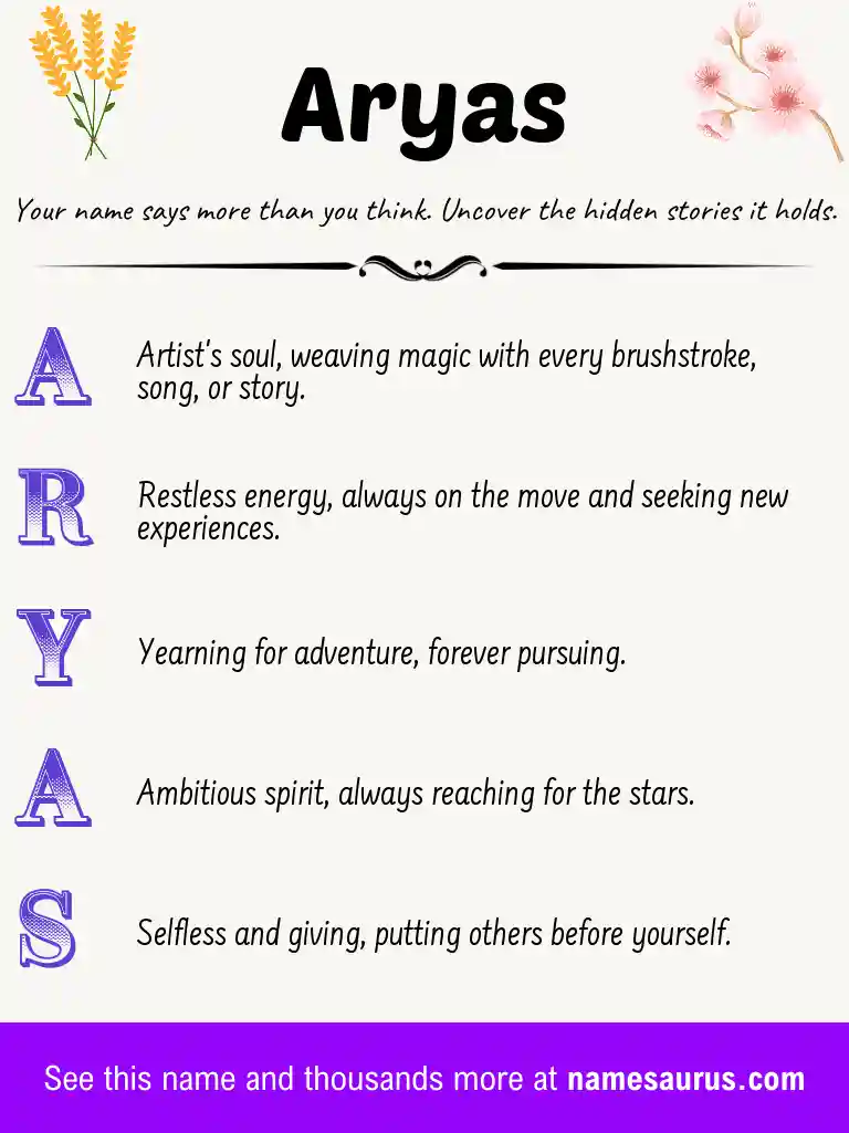 Acrostic poem about Aryas.