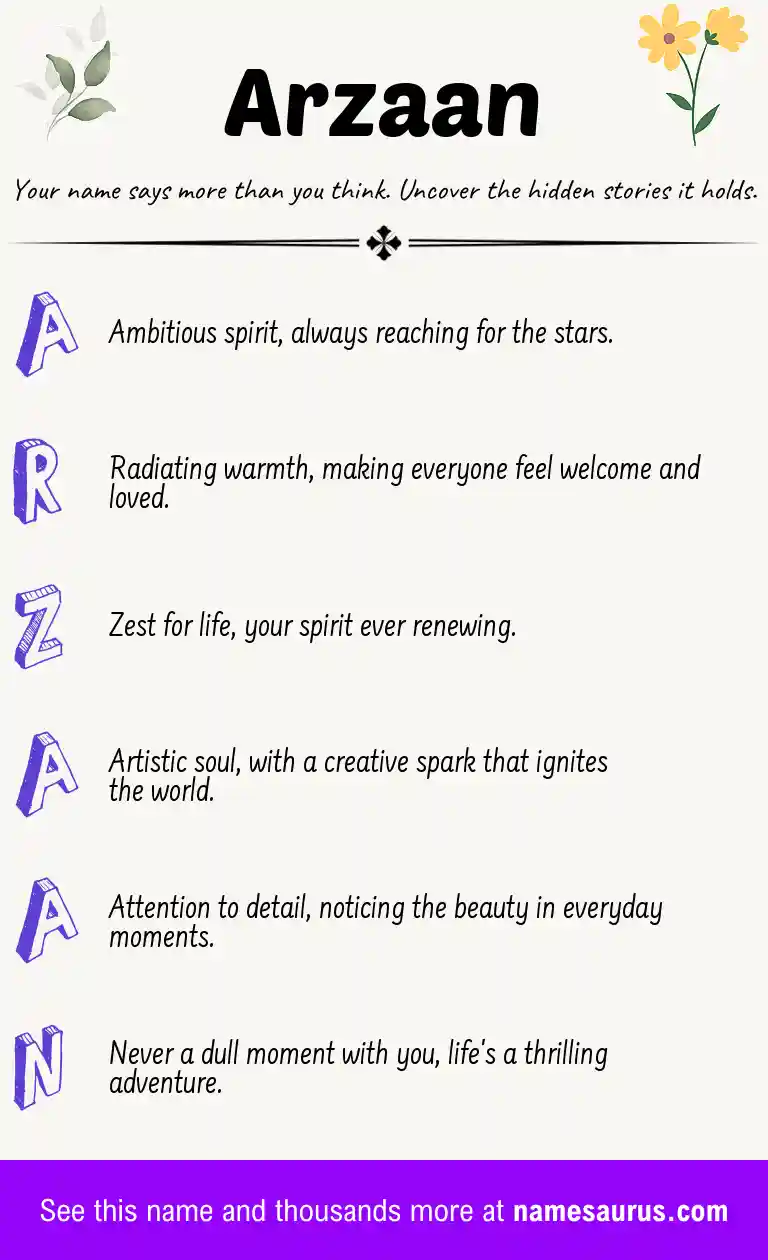 Acrostic poem about Arzaan.