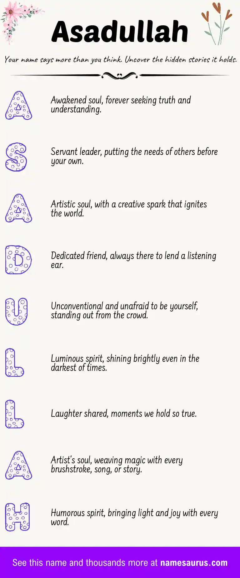 Acrostic poem about Asadullah.
