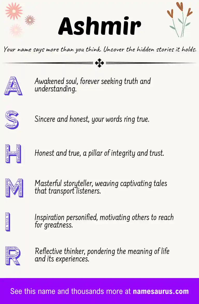 Acrostic poem about Ashmir.