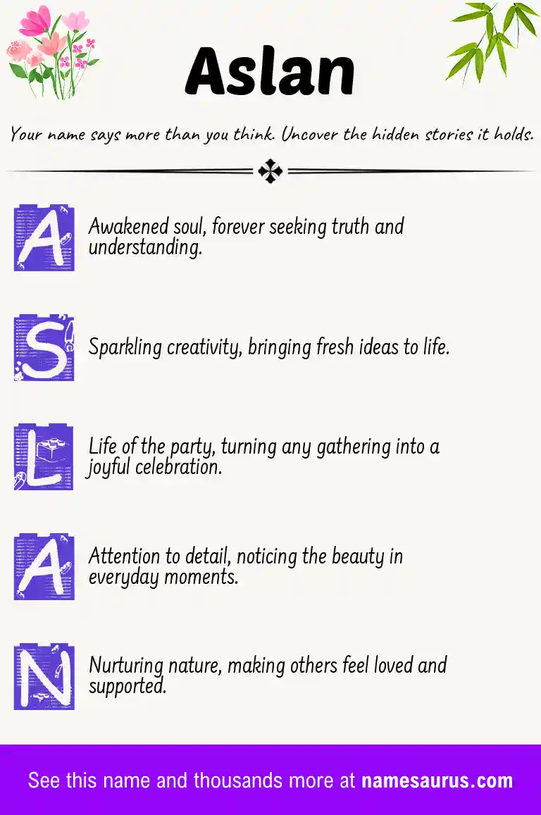 Acrostic poem about Aslan.