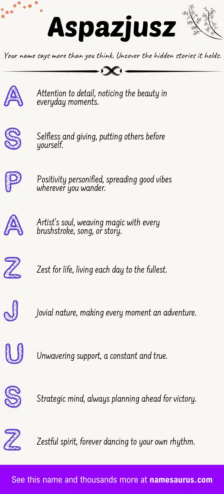 Acrostic poem about Aspazjusz.