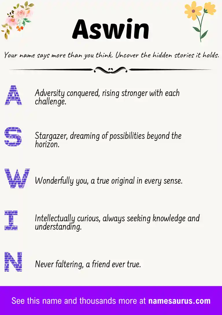 Acrostic poem about Aswin.
