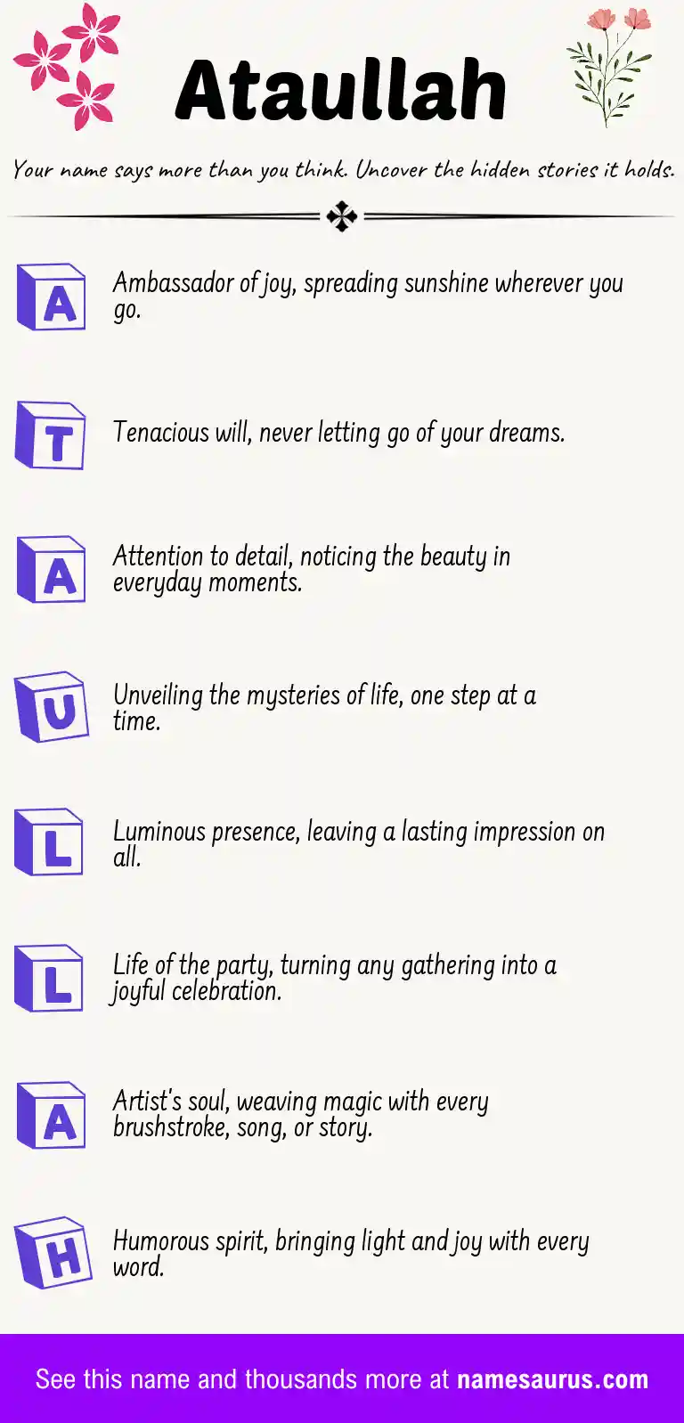 Acrostic poem about Ataullah.