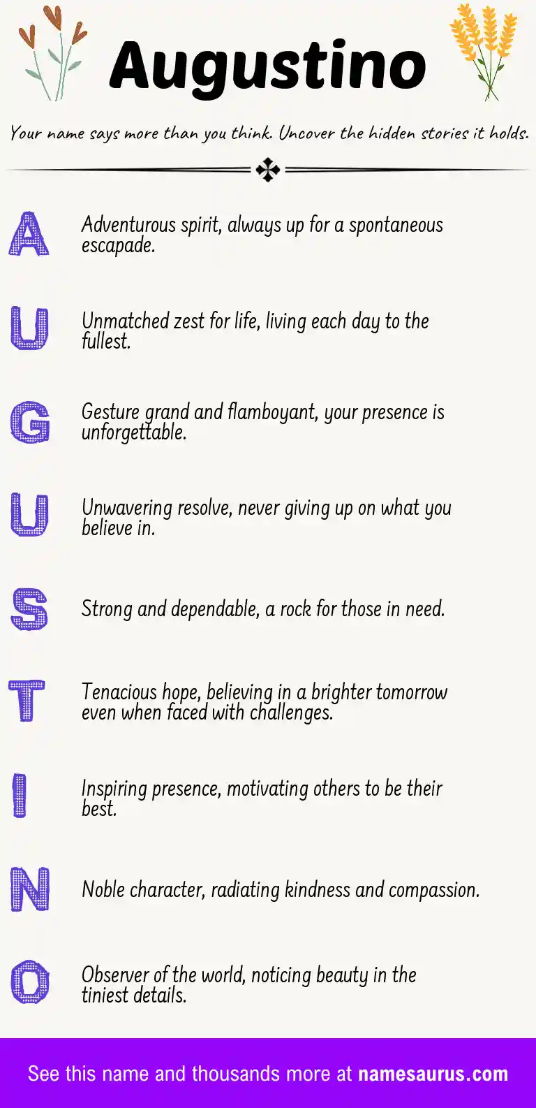 Acrostic poem about Augustino.