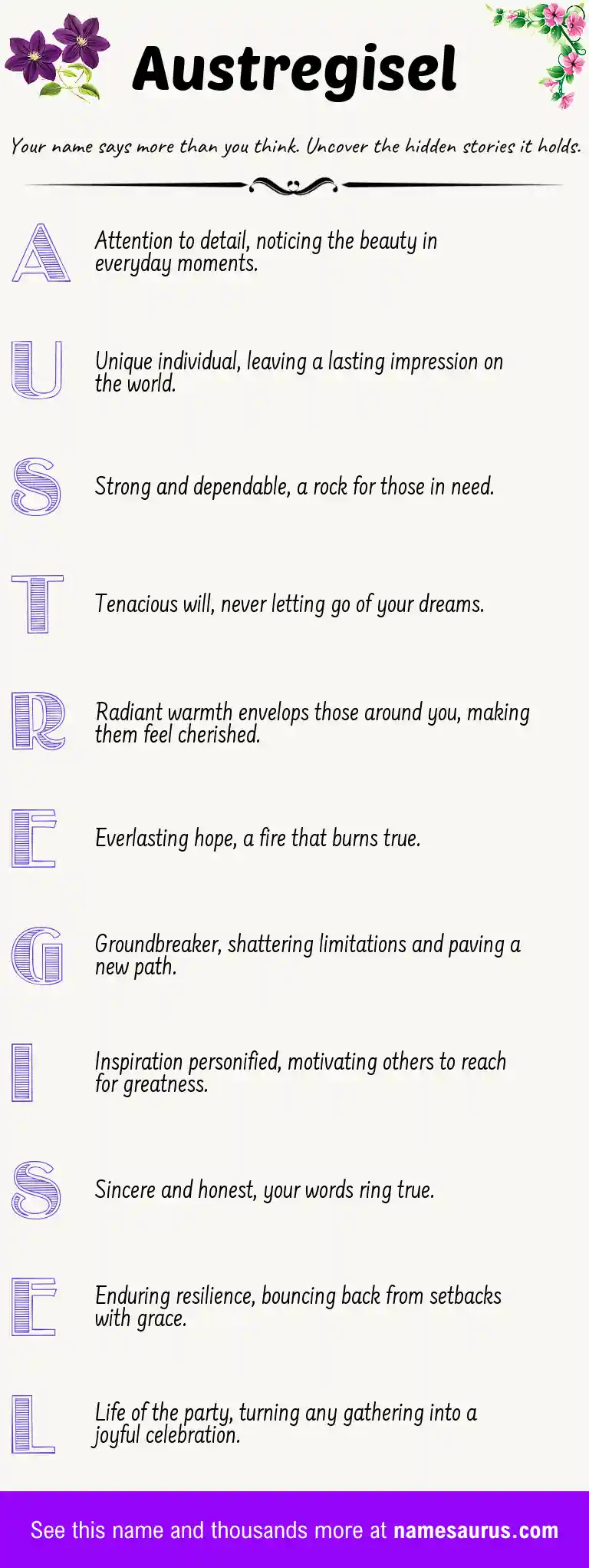 Acrostic poem about Austregisel.