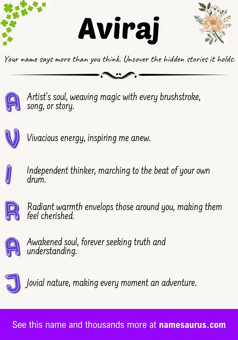 Acrostic poem about Aviraj.