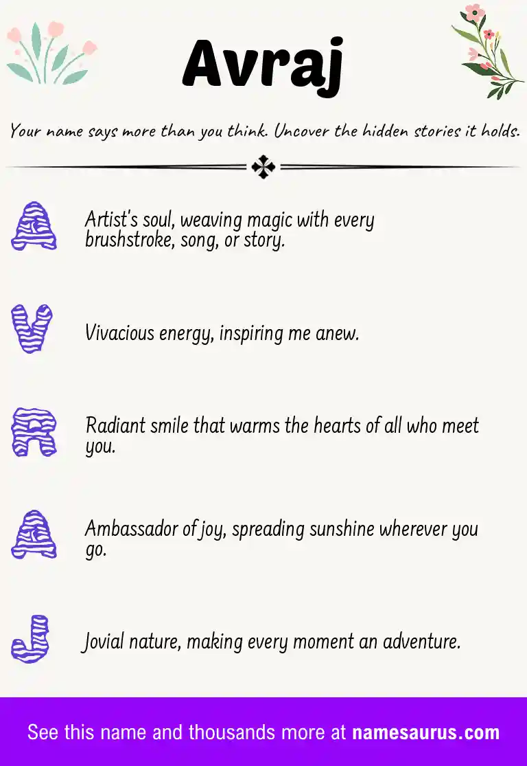 Acrostic poem about Avraj.