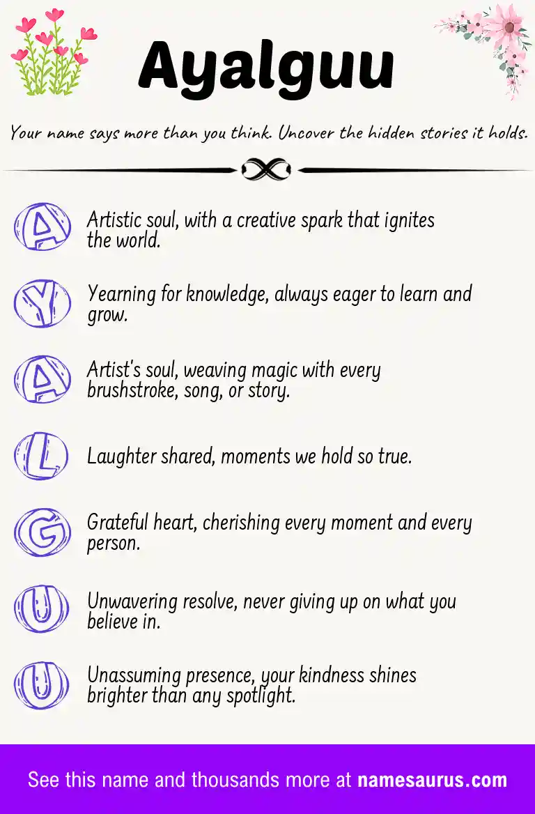 Acrostic poem about Ayalguu.