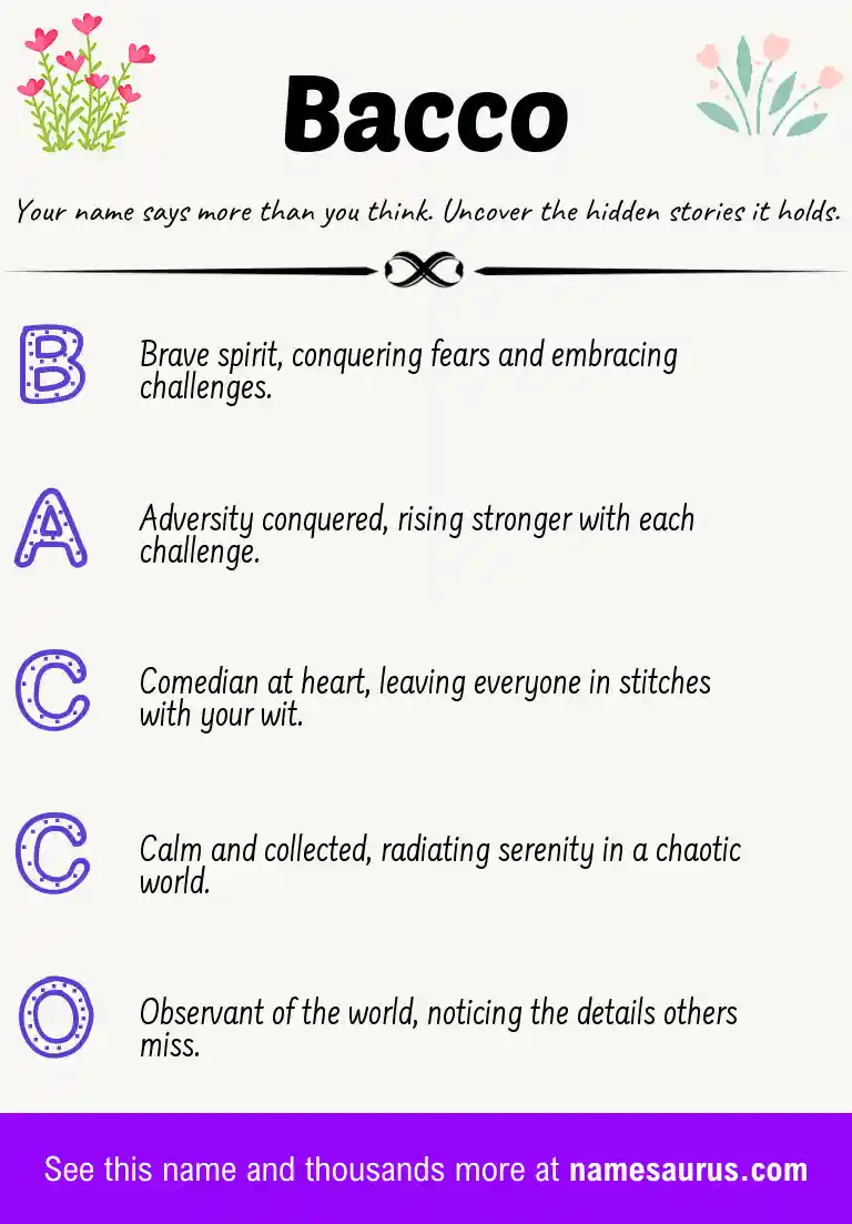 Acrostic poem about Bacco.