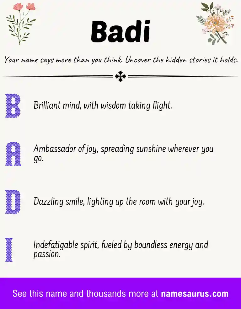 Acrostic poem about Badi.