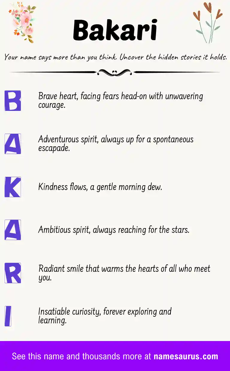 Acrostic poem about Bakari.