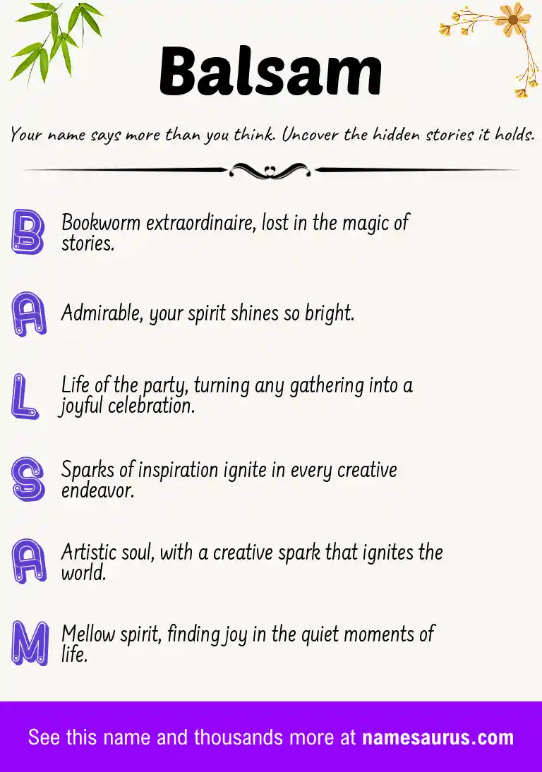 Acrostic poem about Balsam.