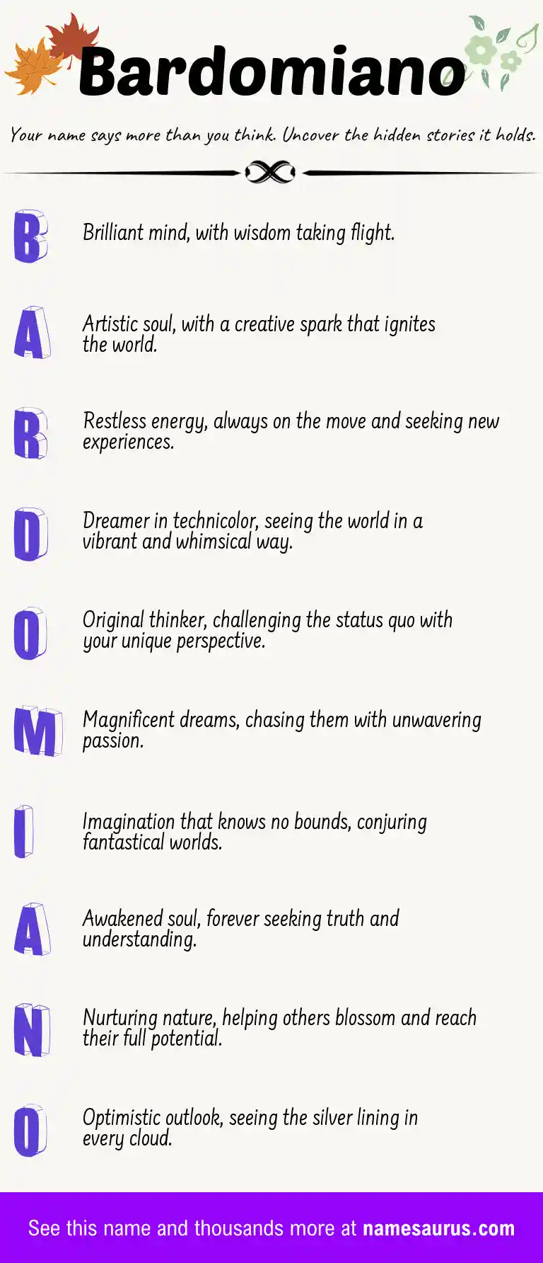 Acrostic poem about Bardomiano.