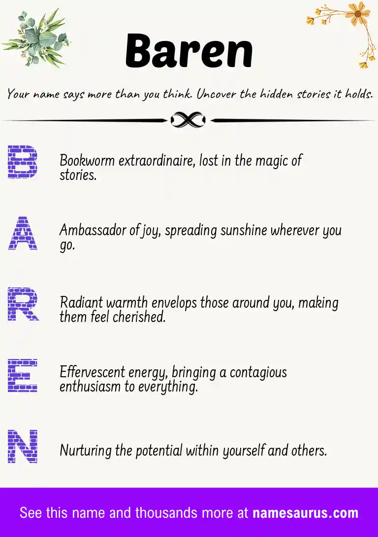 Acrostic poem about Baren.