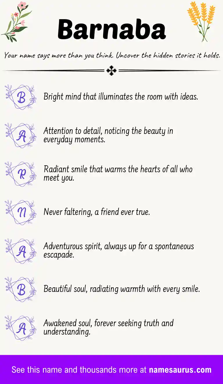 Acrostic poem about Barnaba.