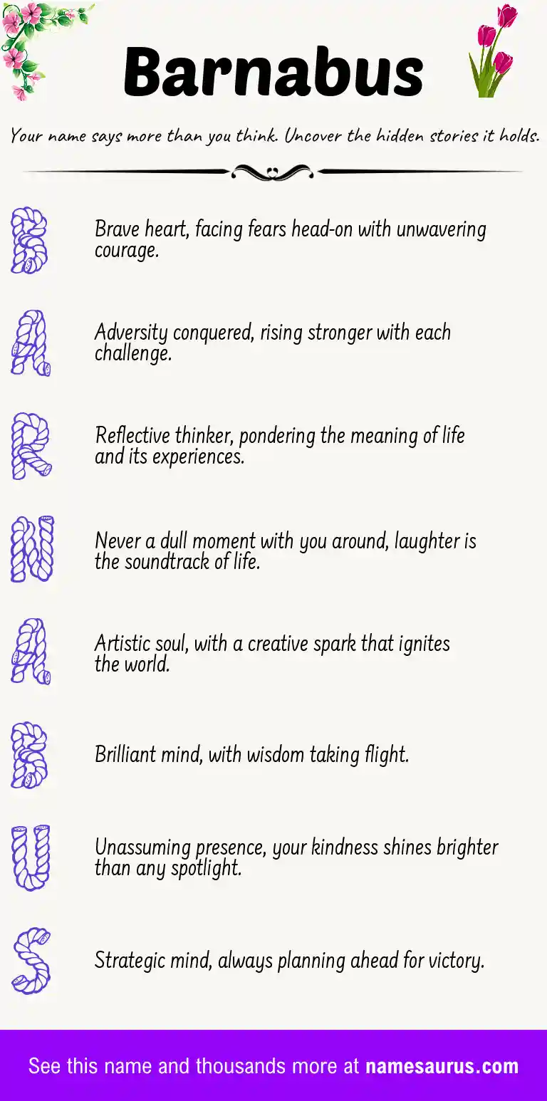 Acrostic poem about Barnabus.