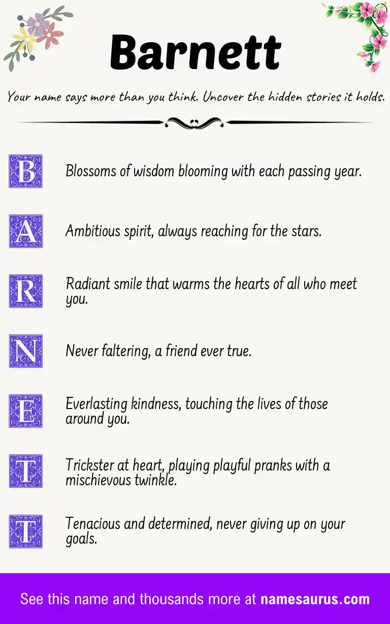 Acrostic poem about Barnett.