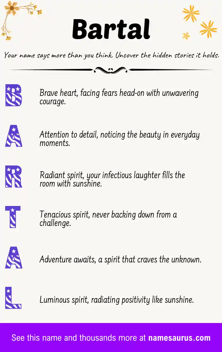 Acrostic poem about Bartal.