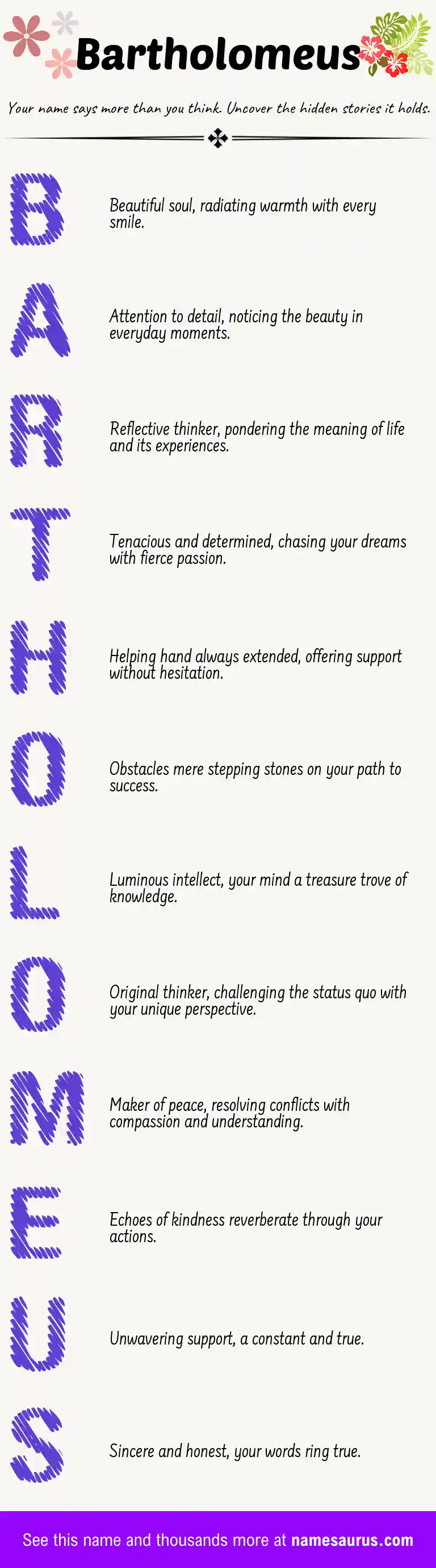 Acrostic poem about Bartholomeus.