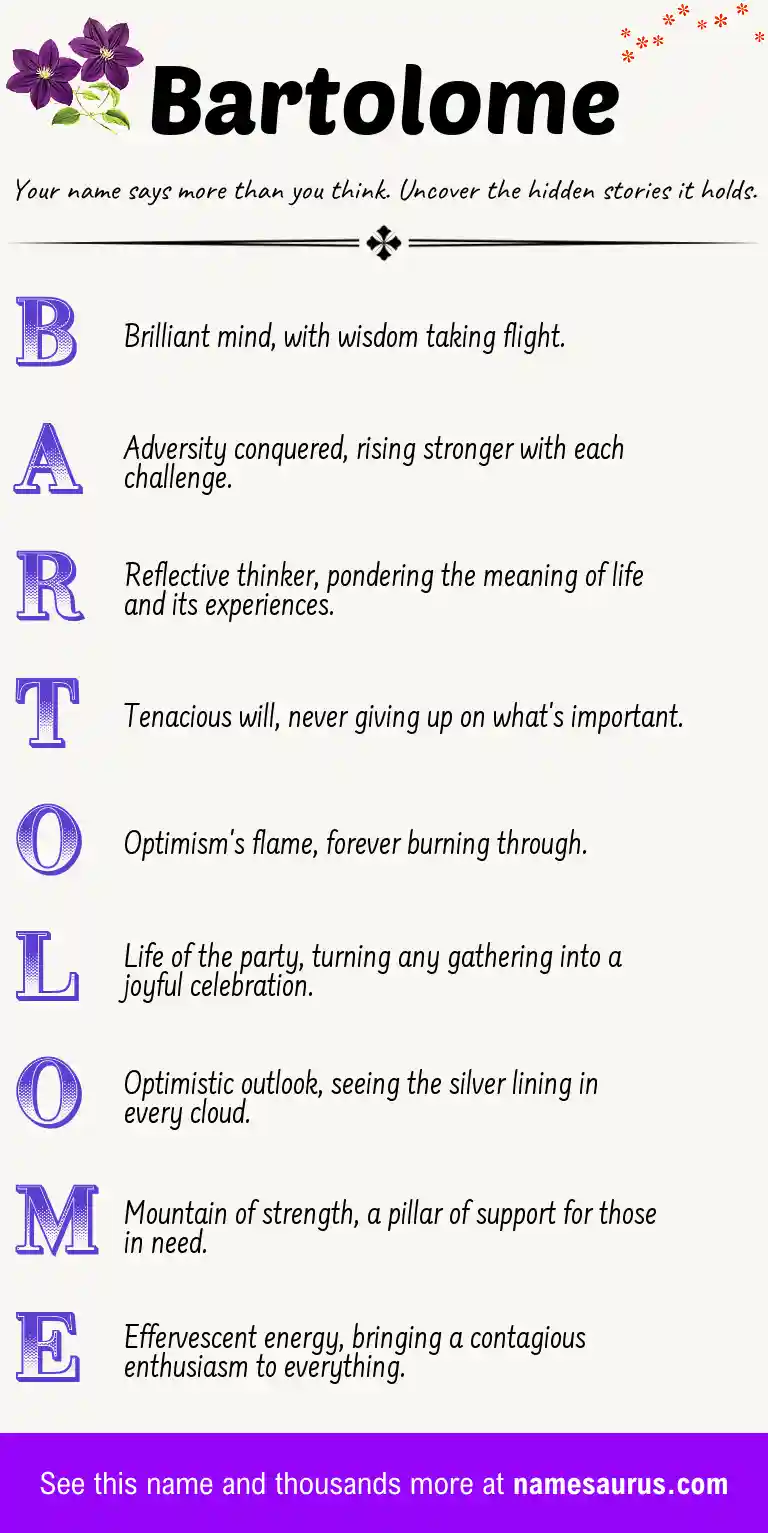 Acrostic poem about Bartolome.