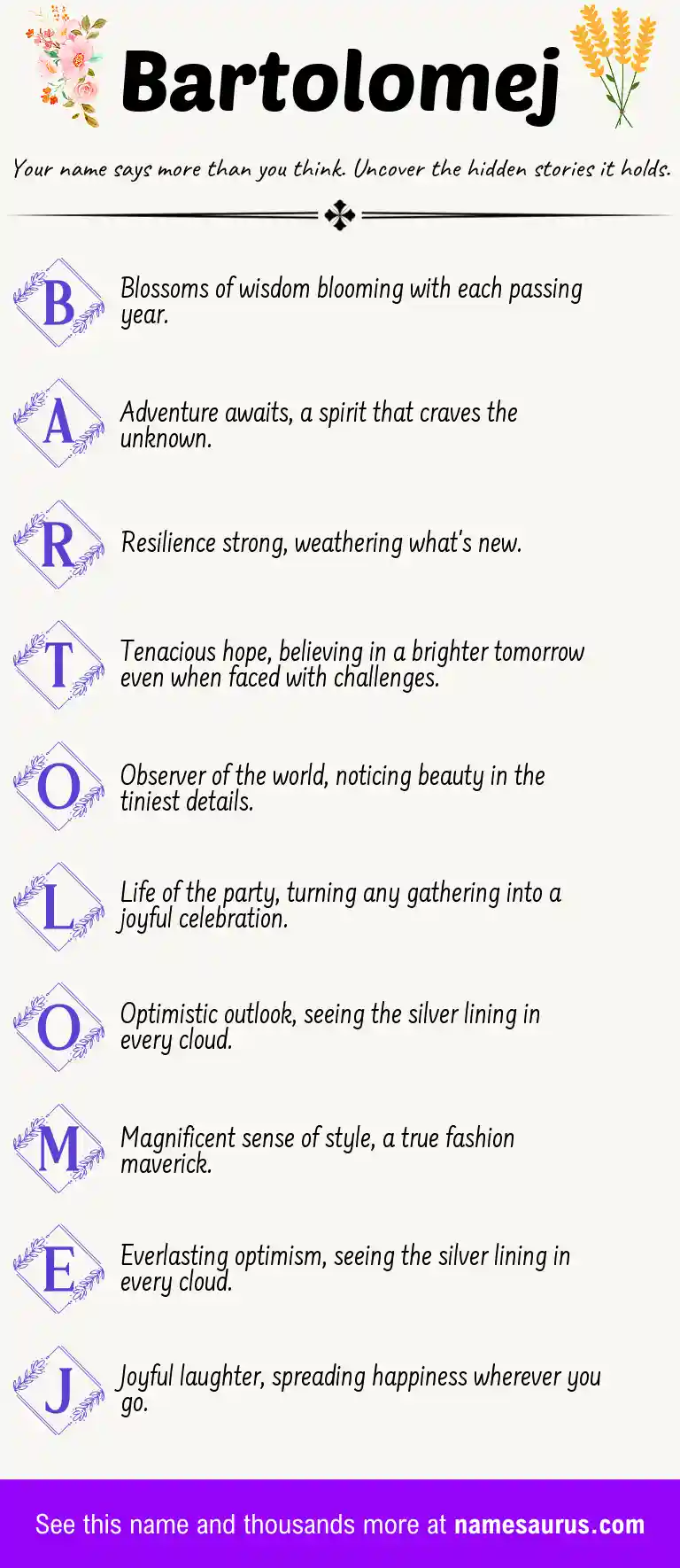 Acrostic poem about Bartolomej.