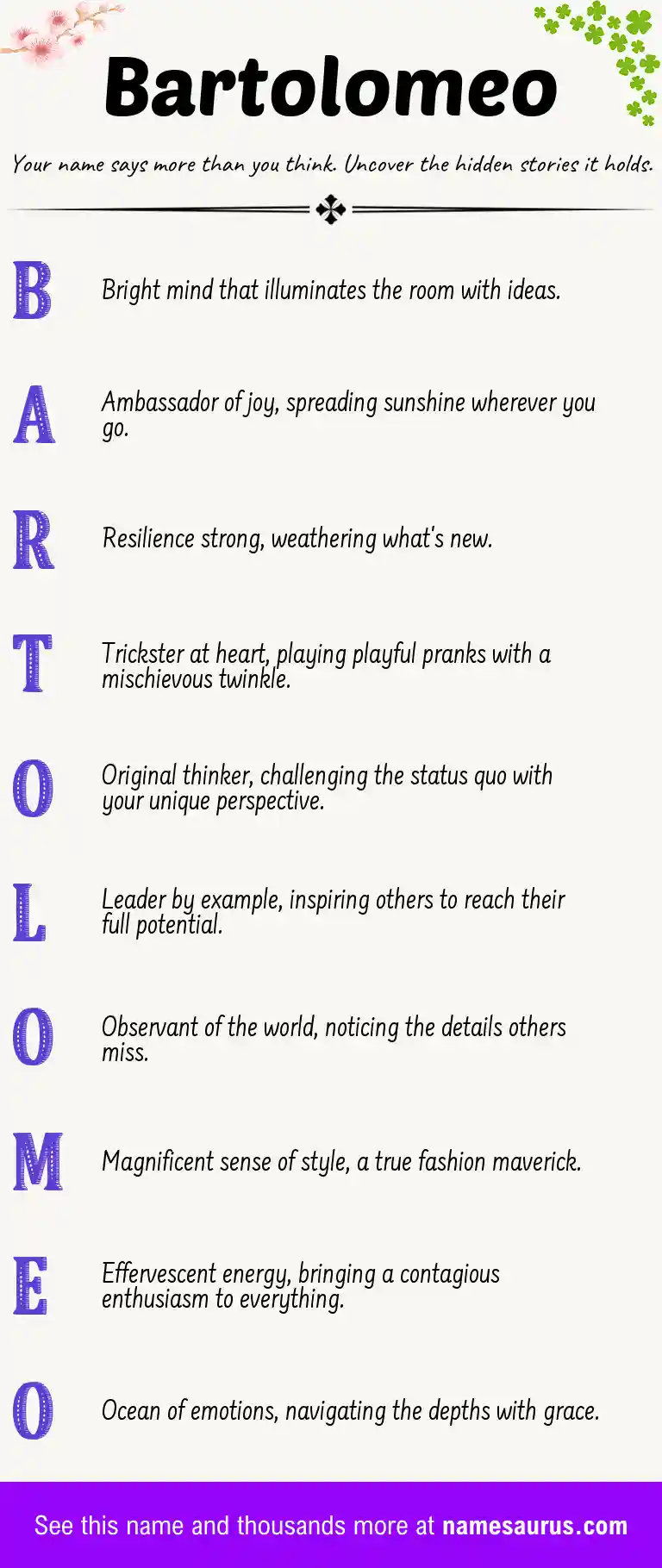Acrostic poem about Bartolomeo.