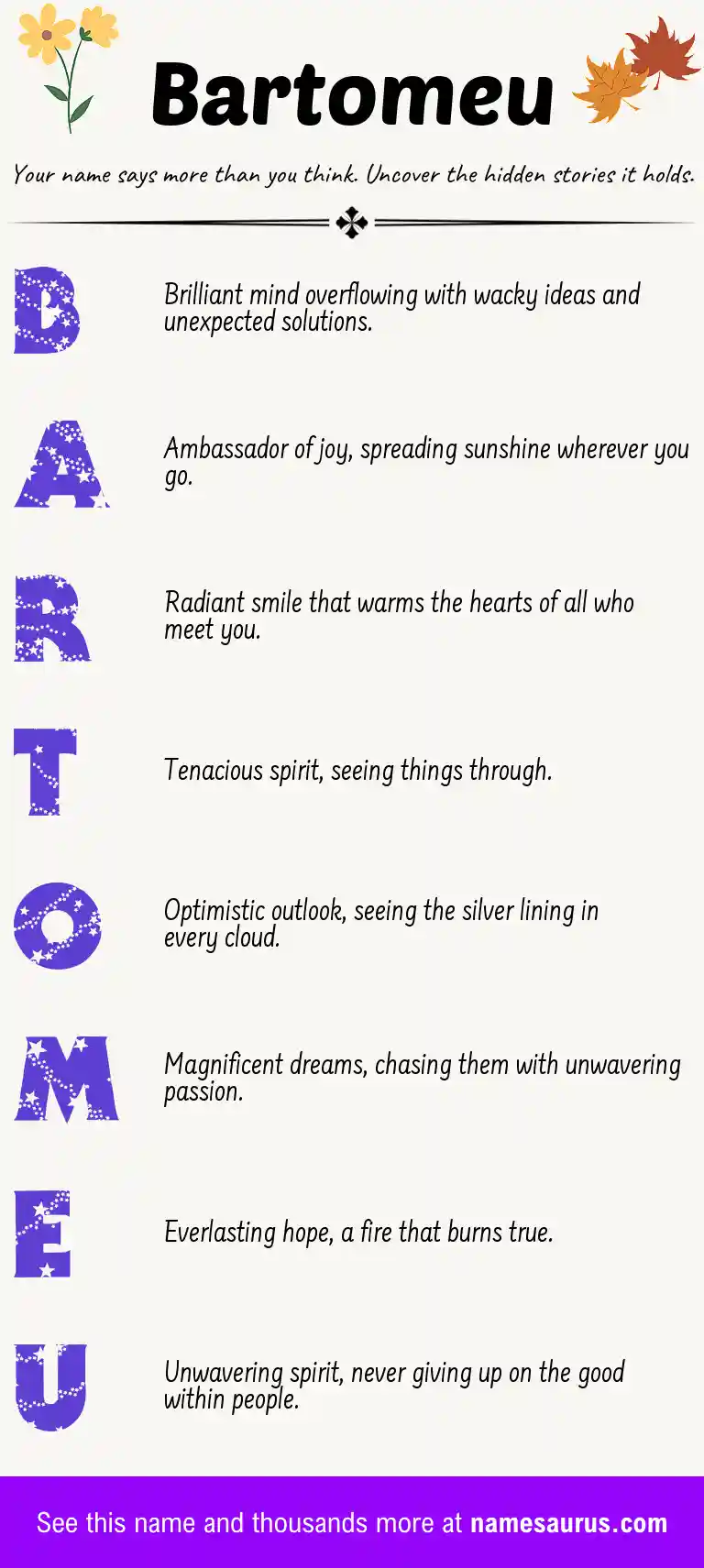 Acrostic poem about Bartomeu.