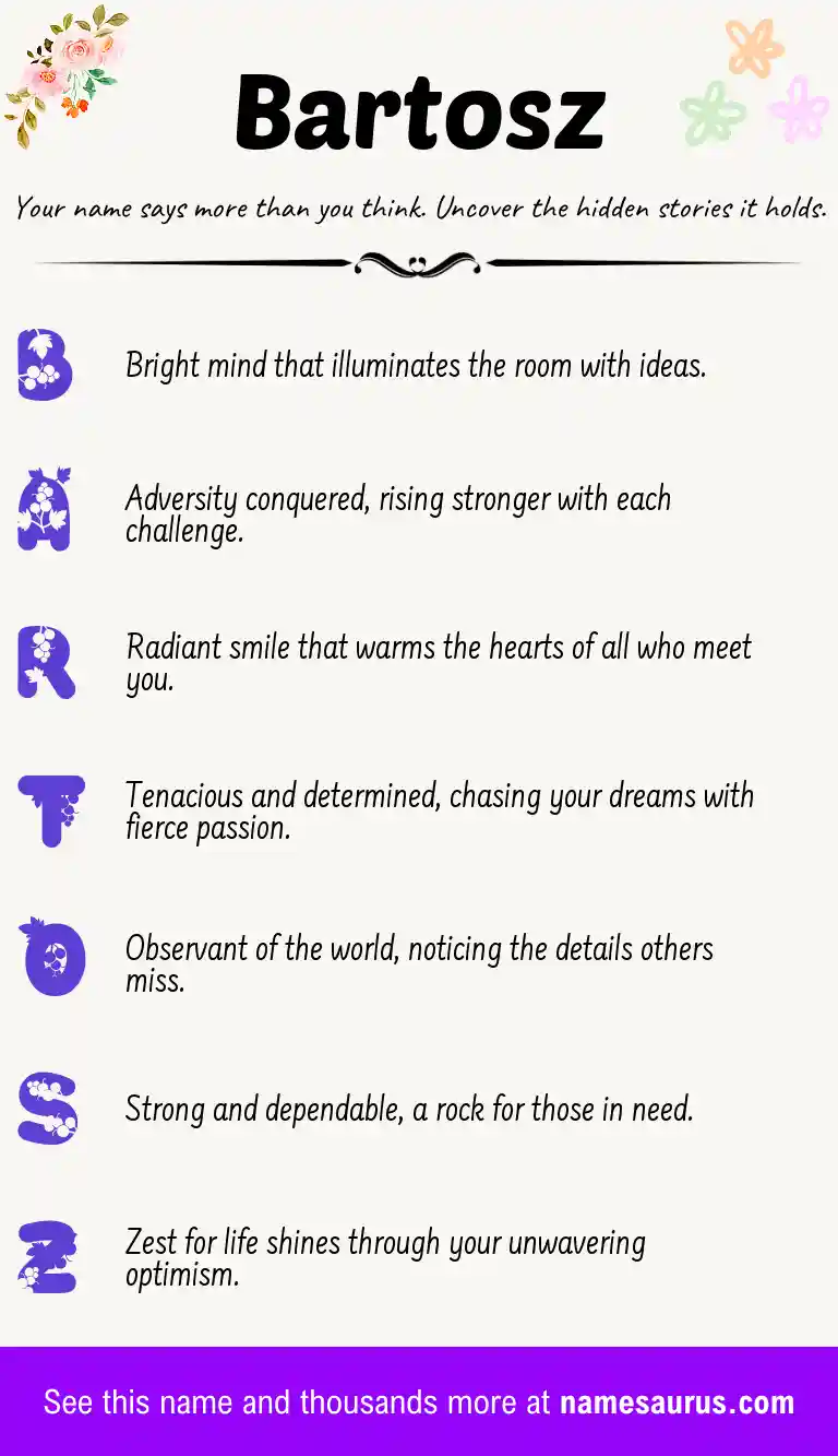 Acrostic poem about Bartosz.