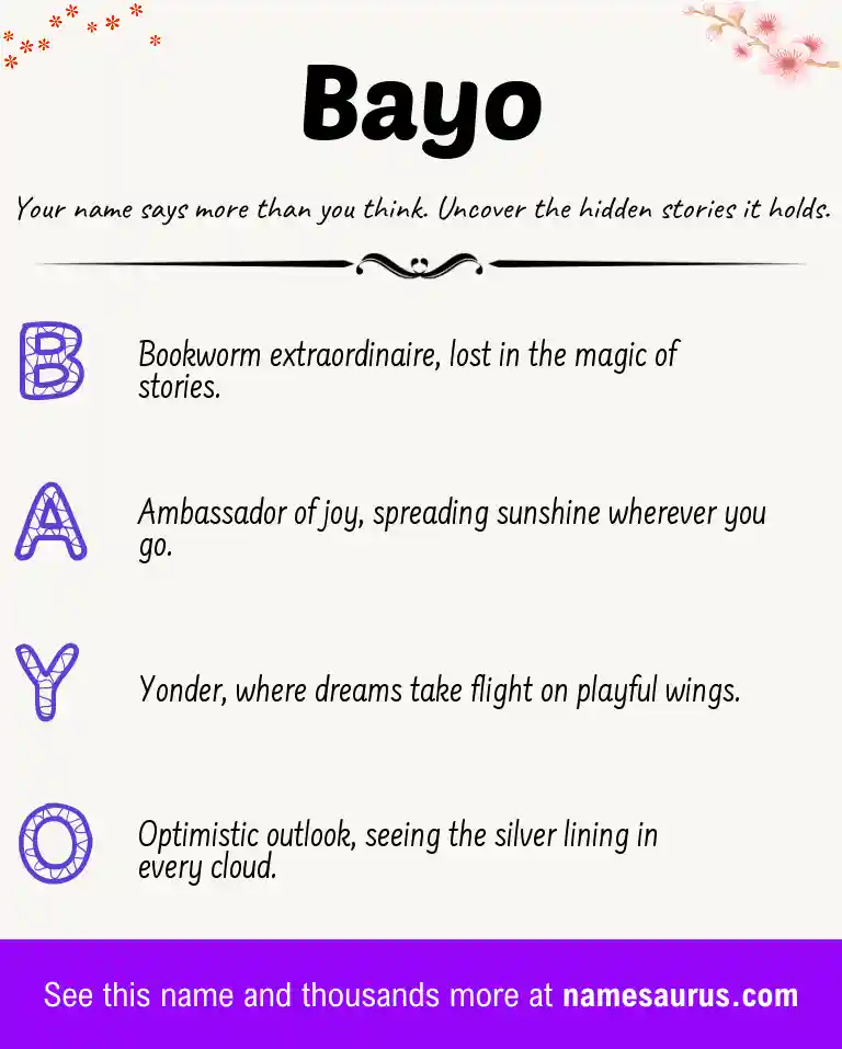 Acrostic poem about Bayo.