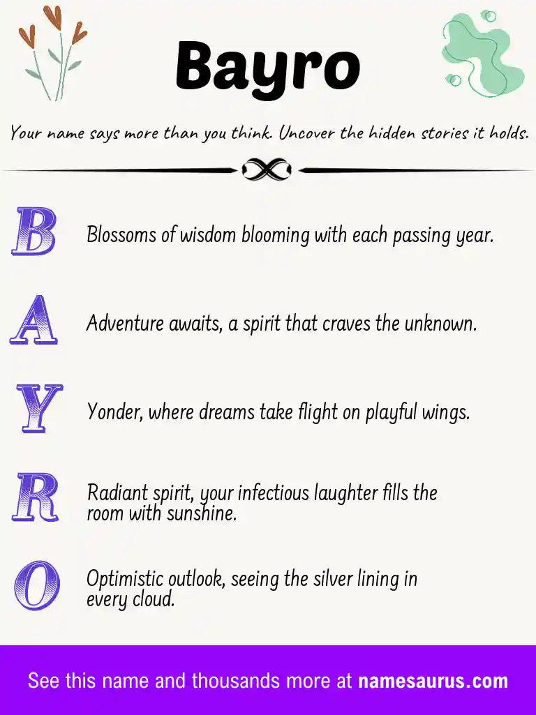 Acrostic poem about Bayro.